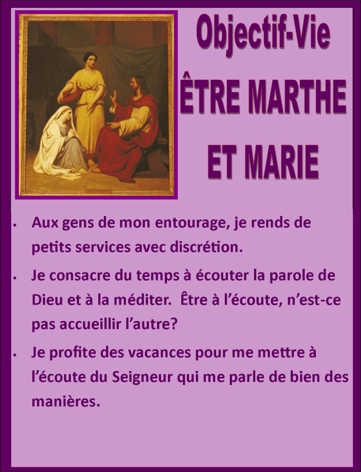 Objectif Vie être Marthe et Marie
