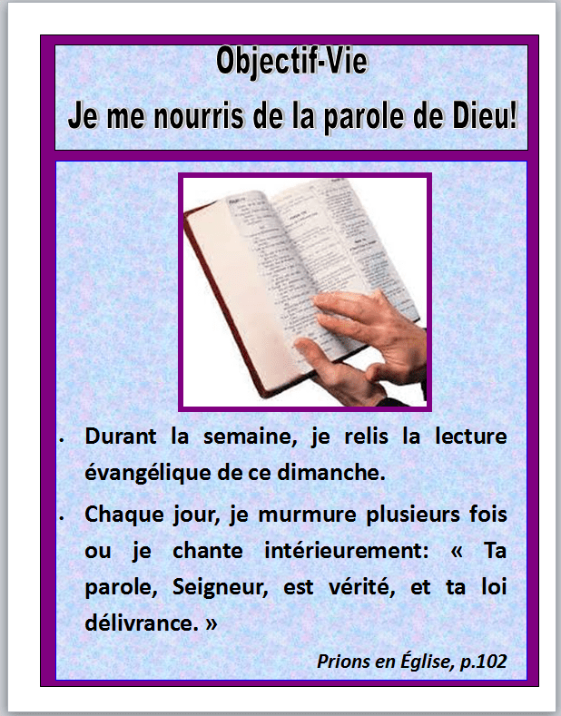 objectif vie je me nourris de la parole de Dieu