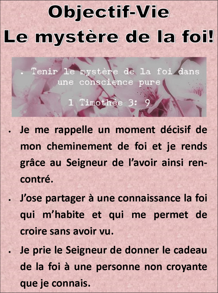 objectif vie mystère de la foi