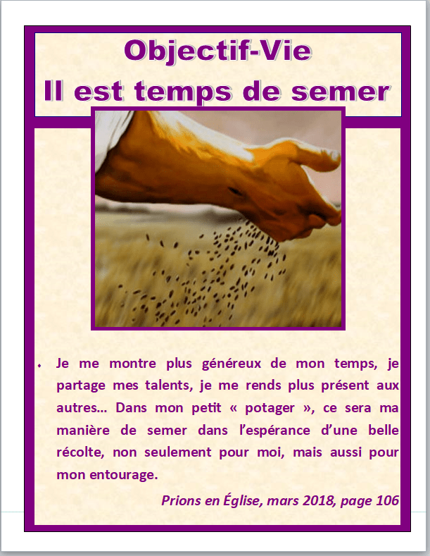 Objectif vie il est temps de semer
