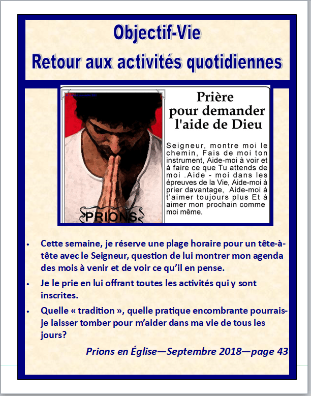 Objectif Vie retour aux activités quotidiennes